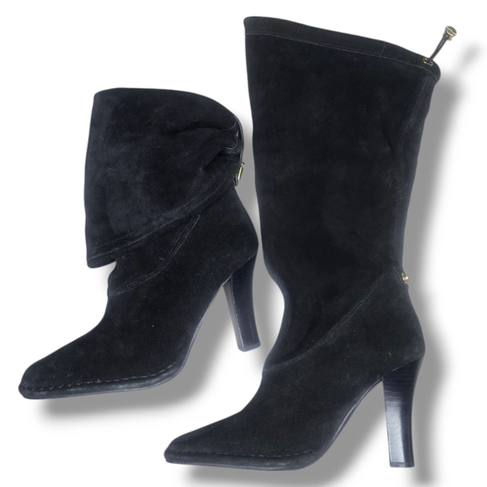 Hot in Hollywood black leather Suede Slouch 2-Way boots Size 7